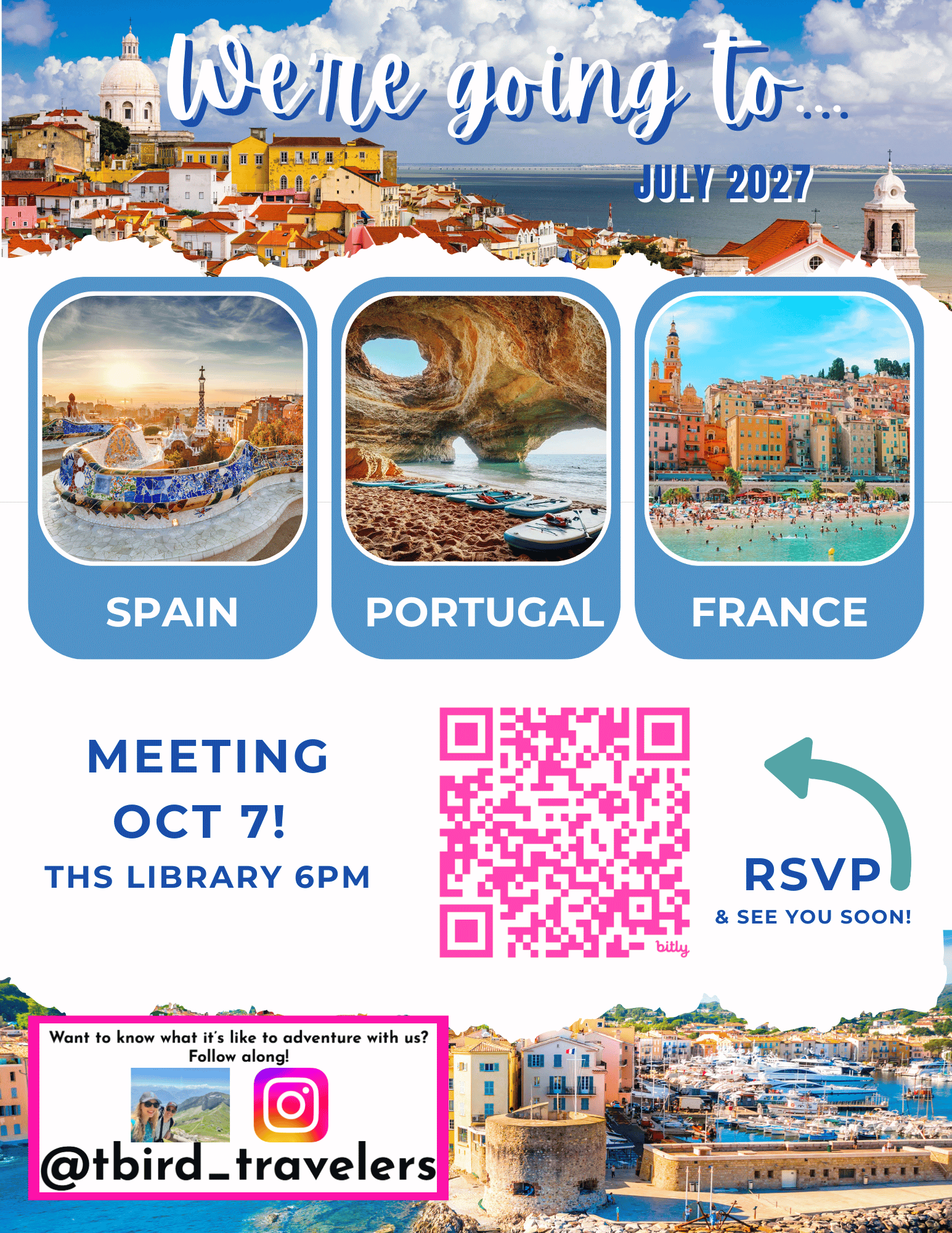 TBrid Travelers are going to Spain, Portugal and France in 2027! Join us! 
